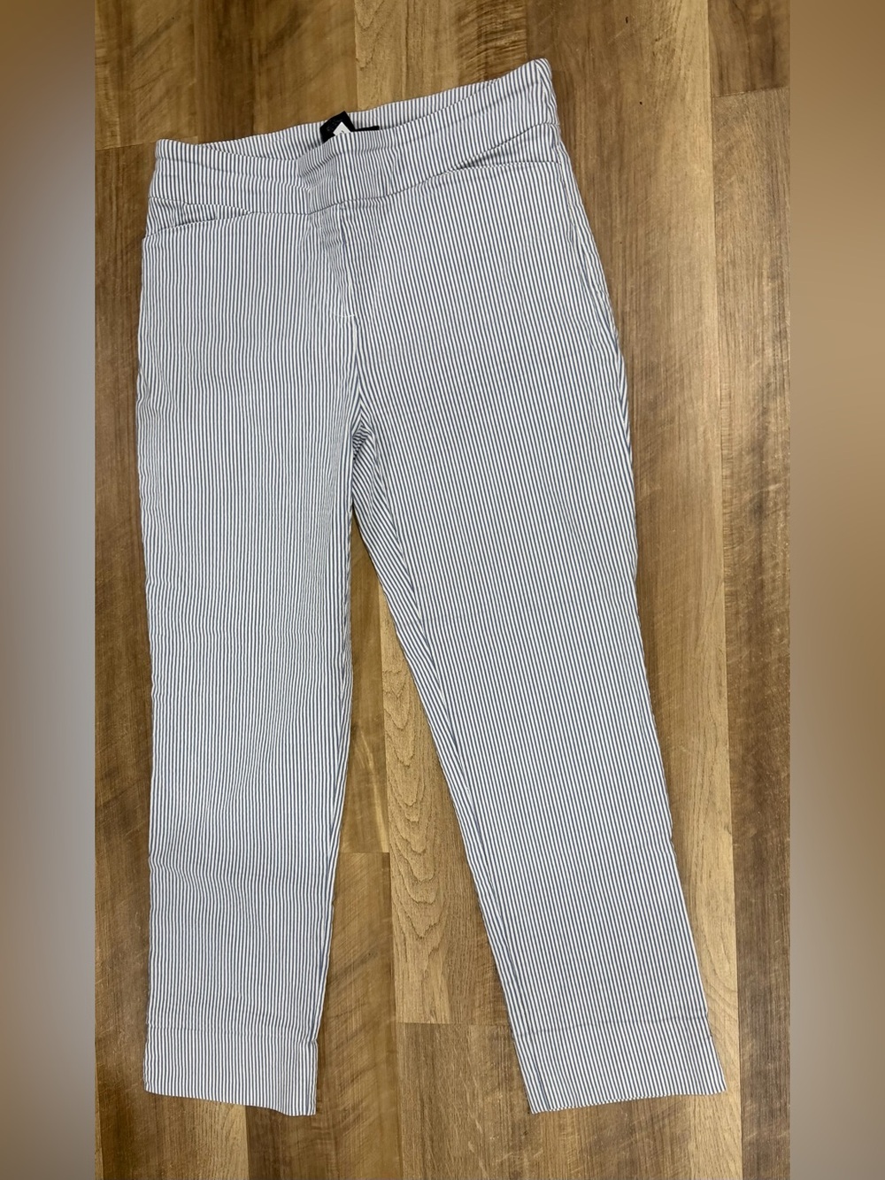 Hilary Radley Slim Seersucker Stripe Pants - Blue/White